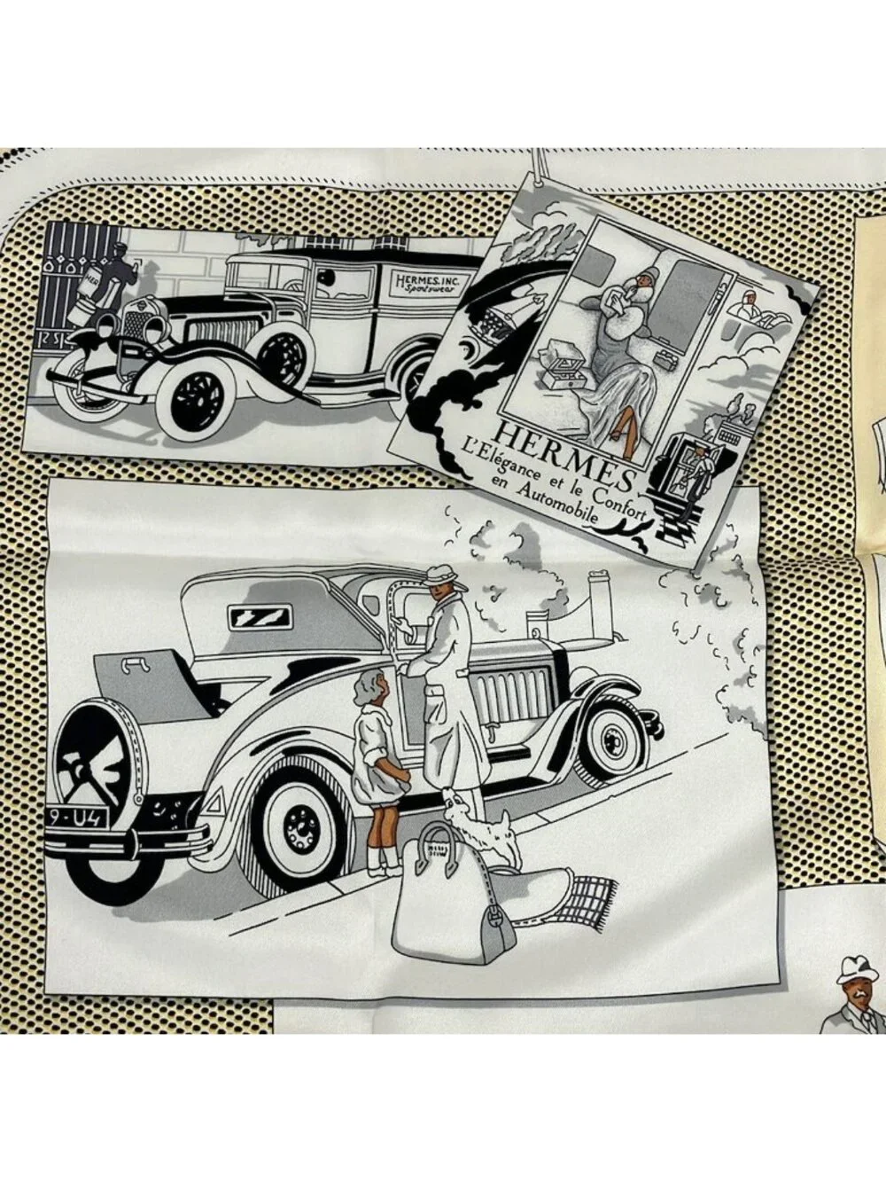 Hermes Scarf Carre 70 Ivory Black Multi Vintage Confort en Automobile